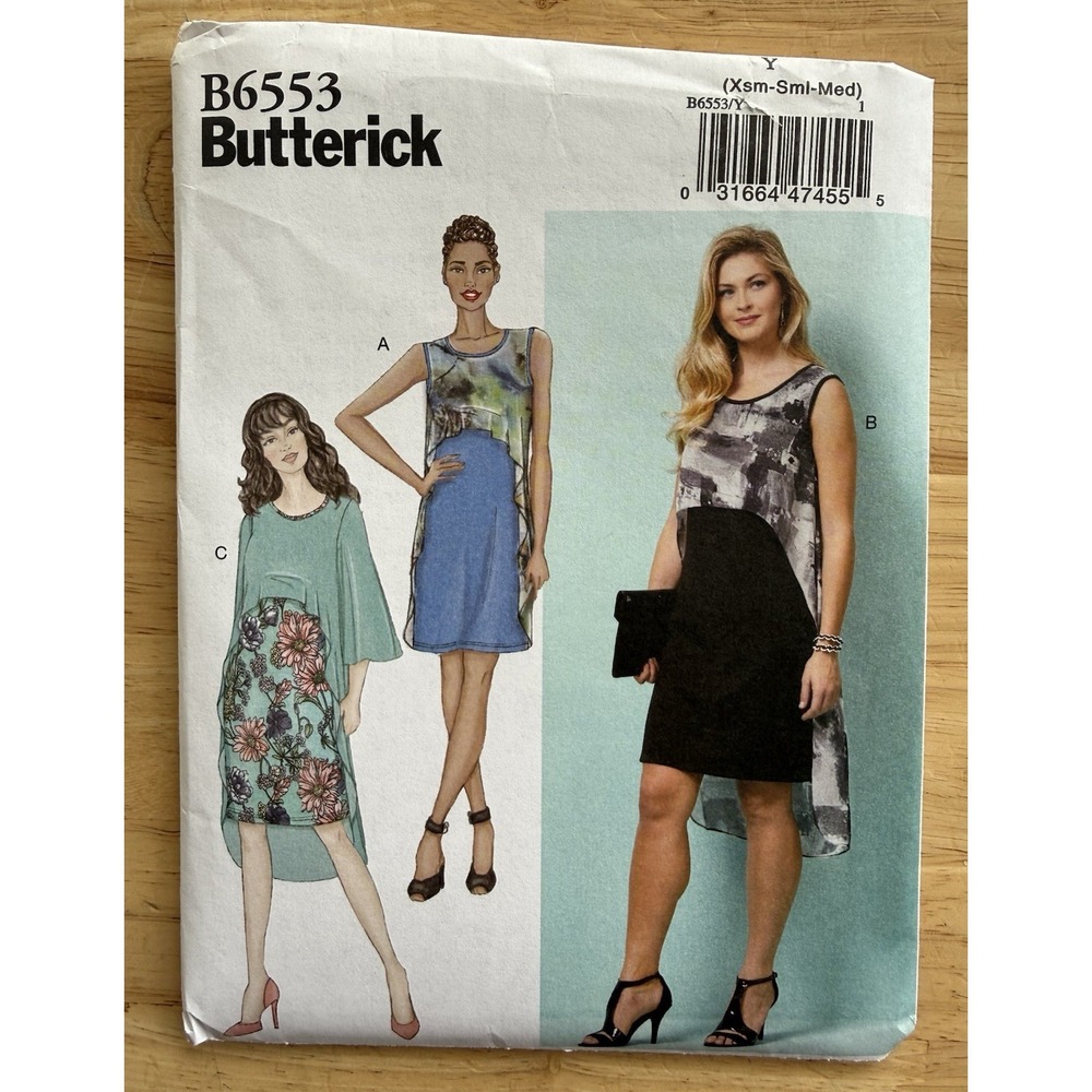 Butterick Pattern B6553 Close-Fitting Dress w Contrast Overlay Size XSM-Med 4-14